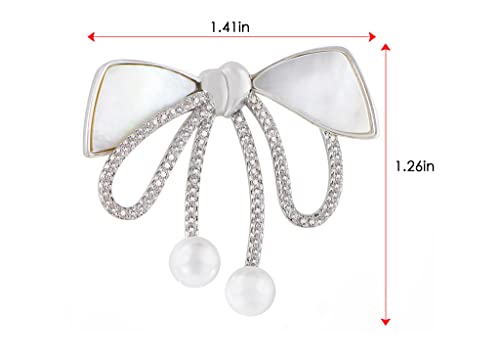Image of Alilang Cubic Zirconia Bridal Natural Seashell Bowknot Brooches Pins Crystal Rhinestones Vintage Women Accessory