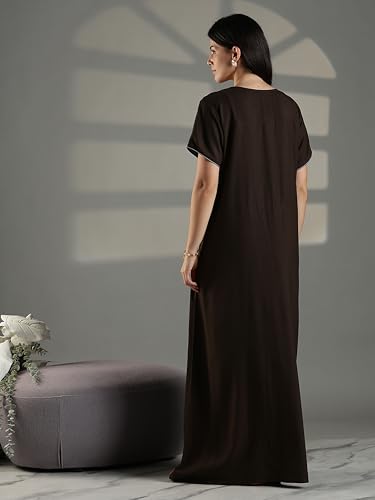 Image of 9shines Label Stylish Alpine Nighty Maxi for Women | Full Length Trendy Nightgown | Premium Nightdress | Nightwear | Heavy Embroidery Nighty with Pockets(2891)