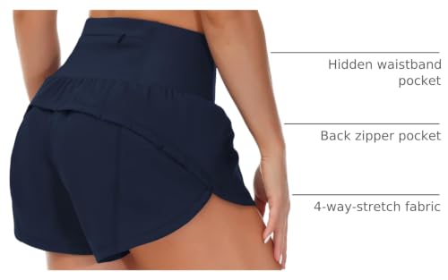 Image of THE GYM PEOPLE Womens High Waisted Running Shorts Quick Dry Athletic Workout Shorts with Mesh Liner Zipper Pockets