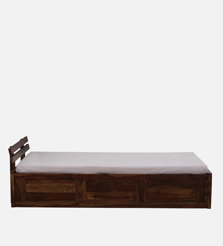Image of Solid Sheesham Wood Admire Single Bed with Box Storage | Wooden Single Bed Cot Palang Furniture for Bedroom Living Room Home and Hotel (Provincial Teak Finish)