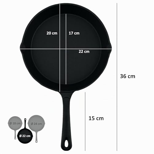 Miniatura 5 de Bbq-Toro Juego De Sartén Redonda De Hierro Fundido Para Barbacoa 3 Piezas Ø 16 Cm, Ø 20 Cm, Ø 24 Cm Curada - Pre-Seasoned Con Boquillas Laterales Termorresistentes