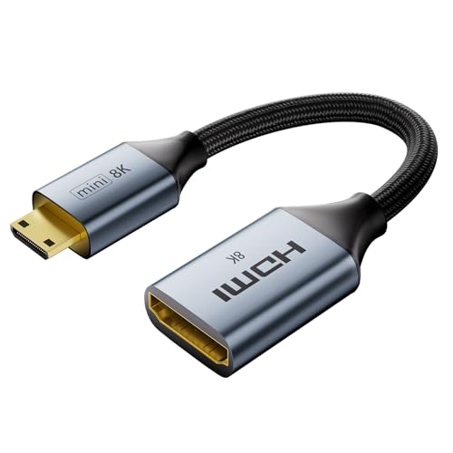 Image of VCELINK 8K Mini HDMI to HDMI Cable, Bi-Directional, Gold Plated 7 inch High-Speed 48Gbps HDMI 2.1, Supports 8K@60Hz/4K@120Hz HDR, for Camera/Raspberry Pi/Tablet/Monitor/Projector, 1Pack
