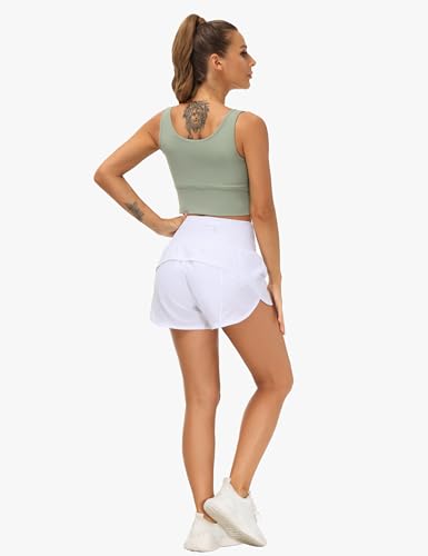 Image of THE GYM PEOPLE Womens High Waisted Running Shorts Quick Dry Athletic Workout Shorts with Mesh Liner Zipper Pockets