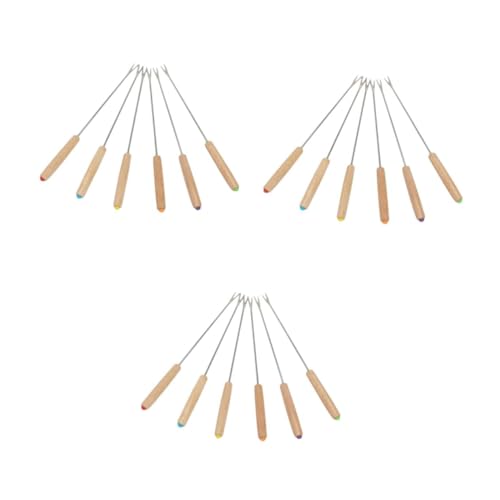 TOYANDONA 3sets Wooden Handle Barbecue Fork Meat Portable Skewer Grill Charcuterie Serving Utensils Sticks Forks 6pcs*3