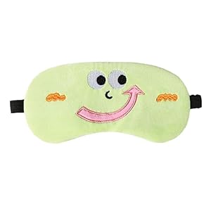 Cartoon ice Eye mask Macaroon Color Embroidery Expression Adjustment Elasticity Shading Eye Protection mask for Kids Men Women Plane Night Sleeping-KC-Green Smile