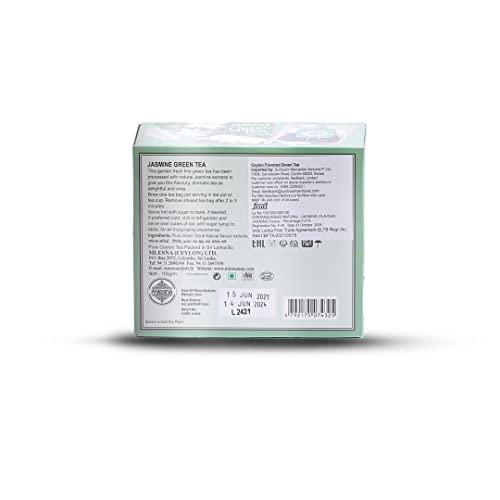 Mlesna Pure Ceylon Jasmine Green Tea - 50 Tea Bags 100g Box from The Shah Company