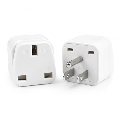 UK to US Plug Adapter 2 Pack Grounded Type G to Type B USA Adaptor White