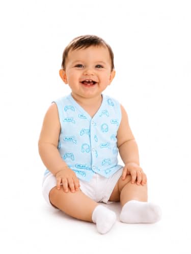 Image of Kidbea Bamboo Muslin Jhabla for Newborn Baby, V-Neck Sleeveless Button Jhabla Shirt, Soft Breathable Infant Kids Clothing for Summer Wear