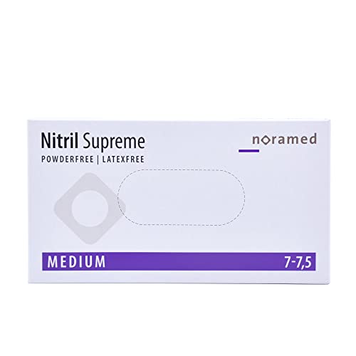 Noramed Nitril Supreme Untersuchungshandschuhe - 100 unsterile, puderfreie, latexfreie Einmalhandschuhe - Professionelle Anwender - Größe M in blau Cover