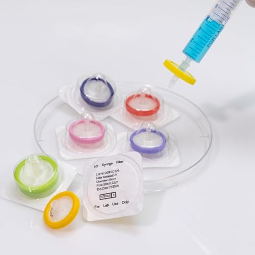 Image of PEKYBIO 20 Pack Sterile Syringe Filter PTFE Hydrophobic Filtration 0.22um Pore Size, 25mm Membrane Diameter, Sterile Packed Individually for HPLC Sample Preparation