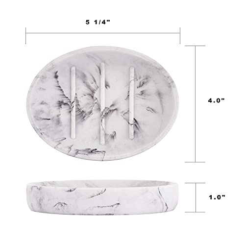 Yinine Soap Dish, Marble Look Bar Soap Holder Oval Soap Sponge Tray Soap Case Box Saver For Bathroom Shower Kitchen Sink- White Marble Look #TOP5
