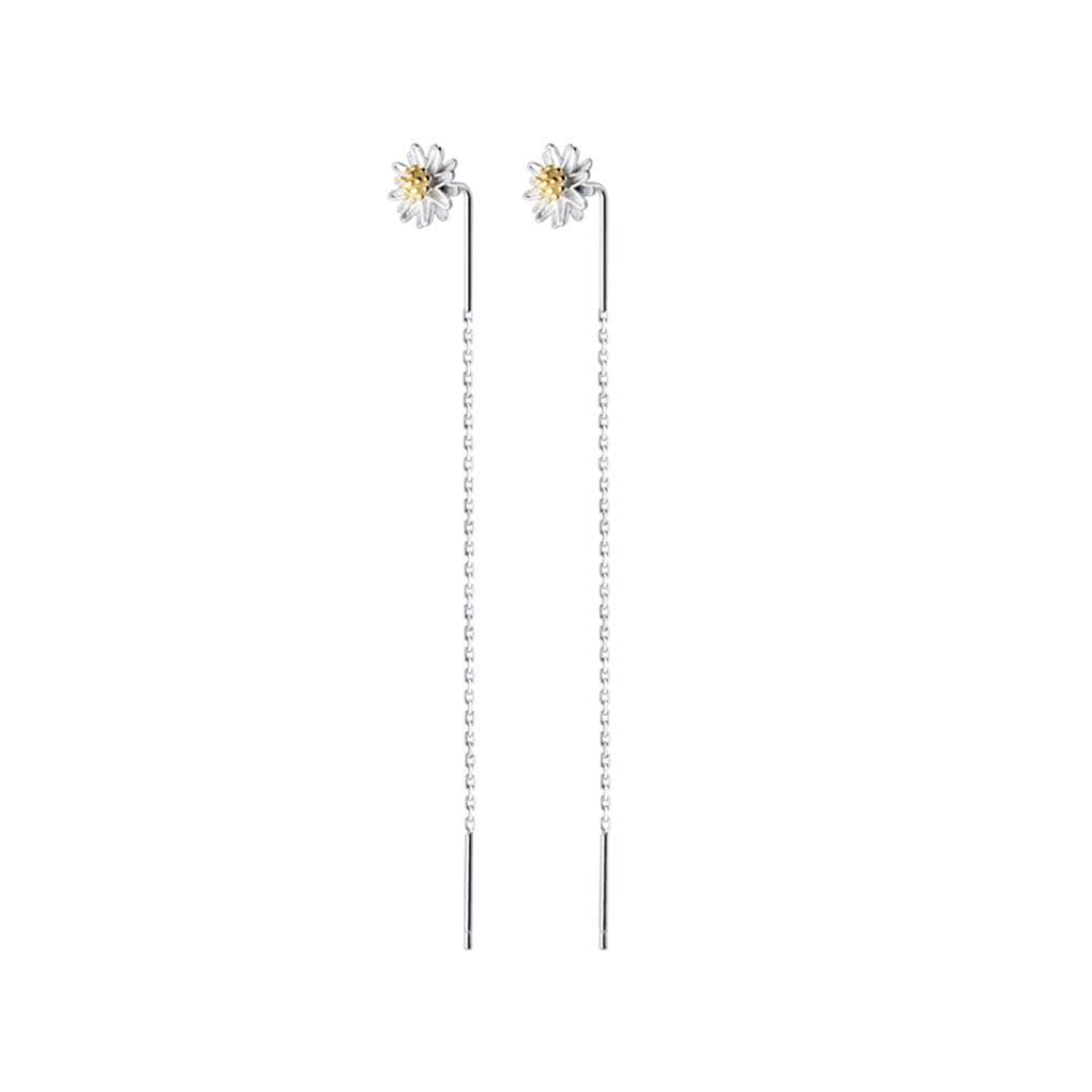 SLUYNZ925 Sterling Silver Daisy Earrings Dangle for Women Girls Threader Earring Chain Flower Earring Bar Tassel Line Earring, Sterling Silver, not known
