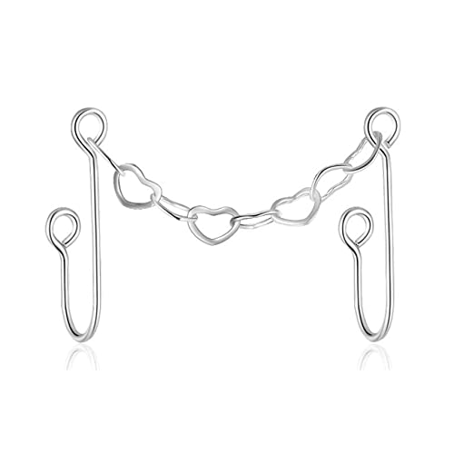 LEDFY Faux Septum Non Piercing Nez Hoop Anneau Chaîne Nez Chaîne Piercing À Travers Le Nez Double Nez Stud avec Chaîne Narine Corps Bijoux,Argent (Cœur d'amour de Type b) Cover