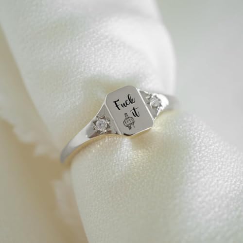Fuck It Ring, Handmade Square Engraved Signet Ring Funny Statement Stackable Letter Friendship Inspirational Rings for Friends Jewelry Gifts3