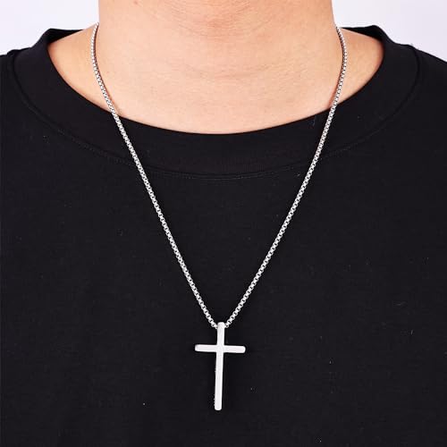 Fiusem Cross Necklace for Men, Inspirational Bible Verse Cross Chain for Men, Stainless Steel Box Necklace2