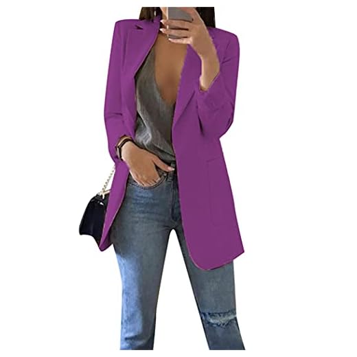 OMZIN Blazers Casuales para Mujer Frente Abierto Manga Larga Chaquetas De Oficina De Trabajo Chaqueta De Traje Chaqueta De Color Liso Chaqueta De Chaqueta Suelta Púrpura XL