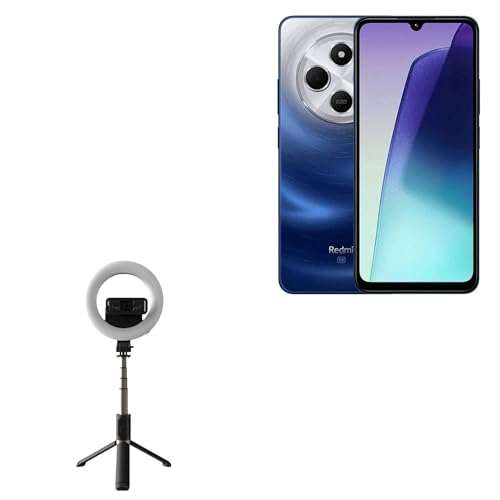 BoxWave Stand and Mount Compatible with Xiaomi Redmi 14R - RingLight SelfiePod, Selfie Stick Extendable Arm with Ring Light - Jet Black