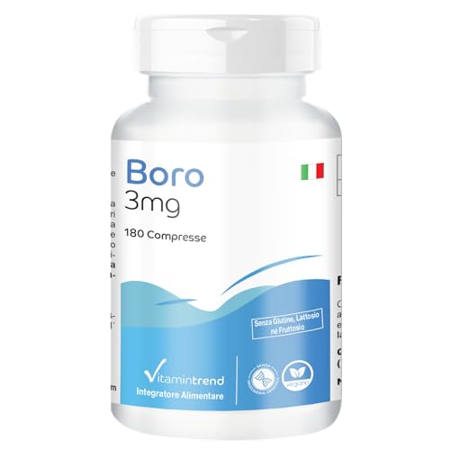 ✅ VEGAN e PRIVO di: Lattosio, fruttosio, glutine, gelatina, lievito, soia, aromi, conservanti, pesticidi, fungicidi, fertilizzanti artificiali, coloranti, stabilizzanti, OGM, magnesio stearato e allergeni. Integratore alimentare al boro di Vitamintrend con assorbimento rapido! Confezione da 180 compresse