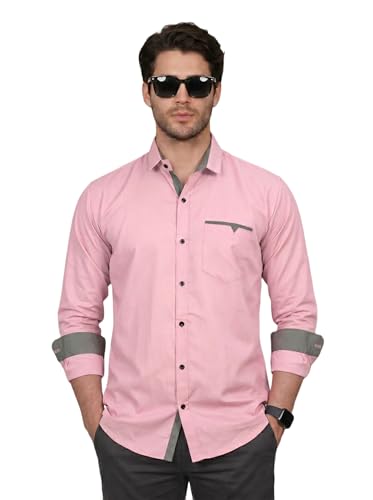 Image of Diverse Men's Cotton Blend Shirt with Pocket Design Spread Collar Full Sleeves Regular Fit and Standard Length | Comfortable Cotton Casual Shirt for Man