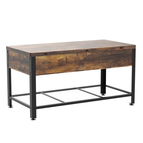 Furniouse Lift Top Coffee Table, 3 in 1 Multi-Function 39.3'' Coffee Table with Storage Hidden Compartment, Coffee Table Converts to Dining Table for Living Room, Home Office, Rustic Brown