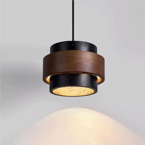 Suspension en travertin noir et bois naturel style nordique chic pour salle à manger