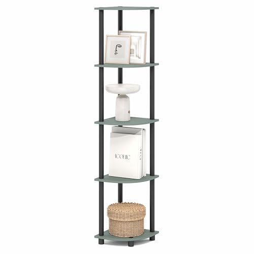 Image of Furinno Turn-N-Tube Toolless Assembly 5-Tier Storage Shelves, Sage Green | Green Corner Shelf, Open Storage Book Shelf, for Organization and Storage, Living Room, Home Office, Bedroom