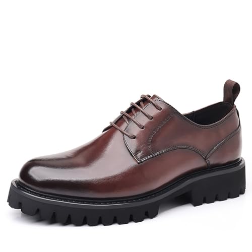 Men's Genuine Leather Lace Up Platform Oxfords Non-Slip Lug Sole Comfort Round Toe Dress Shoes for Formal Business Office Leather Shoes
