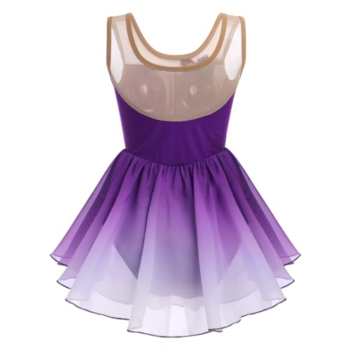 Odasdo 65502 Womens Ice Figure Skating Dress, Adult Ballet Dance Leotards Rhythmic Gymnastics Bodysuit Sequin Embroidery Gradient Chiffon Flowy Skirt Competition Custumes Performance Dancewear Purple M thumb #2