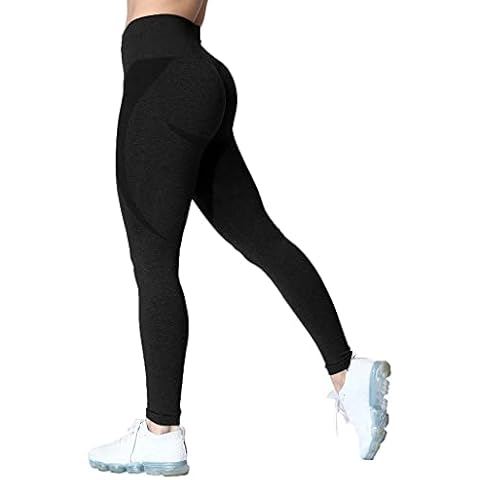 Aoxjox Workout Seamless Leggings for Women Smile Contour Butt Lifting High Waisted Gym Yoga Pants Tights Tights, A Black Marl (Not Squat Proof), M Cover