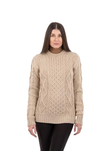 Women Wool Sweater Cable Knit Fisherman Pullover - 100% Virgin Wool, Made in Ireland