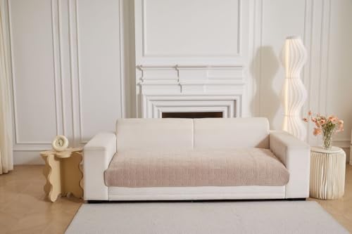 Image of HOMETHREADS Innovative Premium Velvet Sofa Cover Mat with PVC Backing for Non-Slip Comfort (C Beige, 3 Seater | 70x180cm)