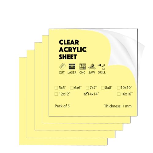 Image of 5 Pack 14 inchx14 inchx0.04 inch(1mm) Thick Acrylic Sheets Transparent Plexiglass Panels with Protective Film for Picture Frame Art Design, DIY Craft, Signage, Display, and Home Projects