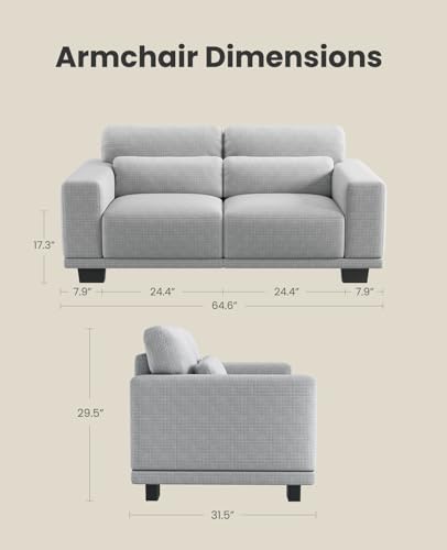 Image of Amada 65 inch Loveseat Sofa, 2 Seater Couch Sofa for Living Room, Modern Sofa with Wide Armrests & Deep Seats, Comfy Couch with Removable Washable Covers & Linen Fabric, Easy Assembly (Grey, 2 Seater)