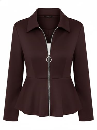 Image of Leriya Fashion Peplum Zip-Up Jacket for Women Summer Wear | Long Sleeve Collared Slim Fit Summer Jacket for Women Stylish | Top with Front Zipper Closure | Stylish Waist Flare| Casual and Office Wear