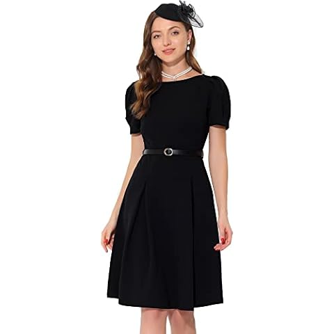 Allegra K Women's Belted Boat Neck Dress Cover