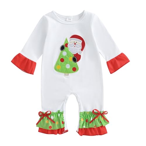 FIOMVA My First Christmas Baby Girl Clothes Santa Claus Long Sleeve Romper Ruffle Overall Jumpsuit One Piece Santa Outfit