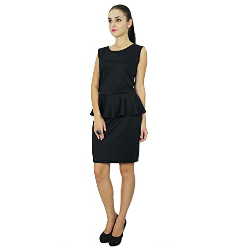 Bimba Solid Classic Peplum Wiggle Pencil Midi Dress for Women's Bodycon Formal Short Dress2
