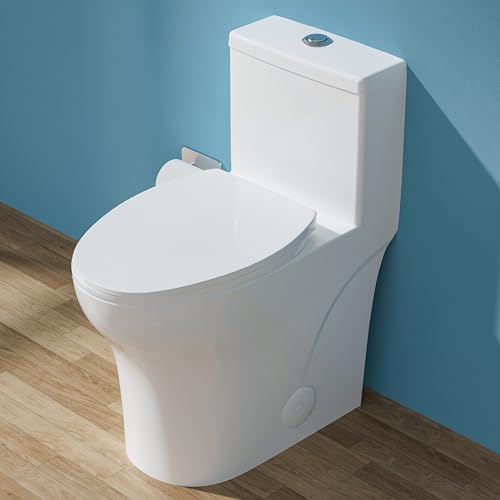 HOMLYLINK 19 Inch Elongated Modern Tall Toilet for Seniors, Tornado Flush One Piece ADA High Skirted...