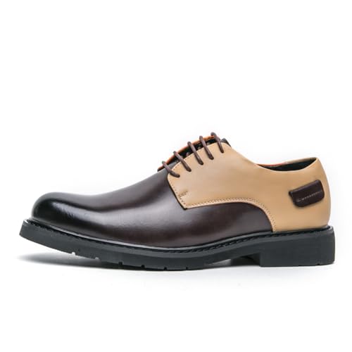 Men's Fashion Two-Tone Leather Oxfords Lace-Up Dress Shoes with Contrast Seam Design for Business Casual Events Weekend Social City Commuting and Daily Office Wear Walking Comfortable Shoes2