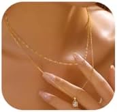 Layered 14K Gold Plated Necklace for Women | Embrace Pendant Stack with Dainty Paperclip Link Chain Necklace, Hypoallergenic Nickel-Free, Jewelry Gift