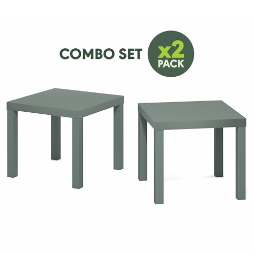Image of Furinno Classic Side Table Set of 2, Square Modern End Table with 1.8 inch Triple Thick Tabletop, Simple Night Stand, Bedside Table, Toolless Assembly, for Living Room, Bedroom, Sage Green