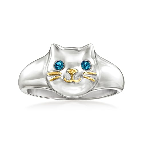 Ross-Simons London Blue Topaz Sterling Silver Cat Ring With 18kt Gold Over Sterling. Size 7