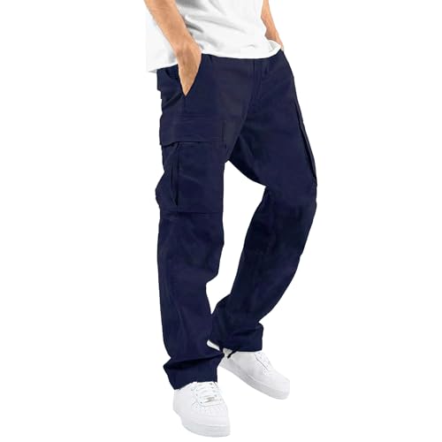 Mens Cargo Sweatpants Casual Drawstring Baggy Workout Joggers Straight Stretch Hiking Athletic Pants with Multi Pockets