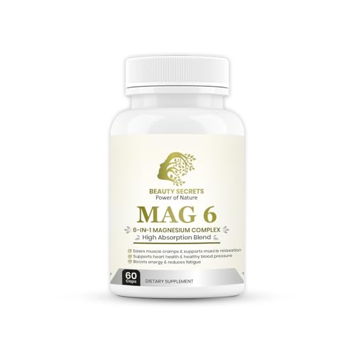 Image of Beauty Secrets Mag 6 - Full Spectrum Magnesium Supplement with Vitamin D3 & B6 | 6 Bioavailable Forms: Glycinate, Malate, Citrate, Oxide, Taurate & Aspartate | Root-Cause Support for Sleep, Calm & Energy | 60 Veg Capsules