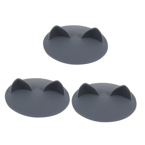 PRETYZOOM 3Pcs Cat Ear Silicone Cup Lids Heat Resistant Leakproof Mug Covers for Home Office Use Creative Beverage Grey