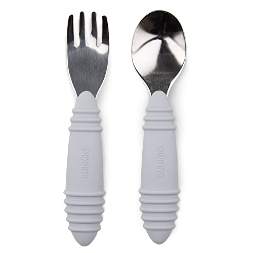 Bumkins Spoon & Fork Set: Gray