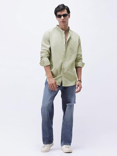 Image of Urbano Fashion Men's Cotton Full Sleeve Regular Fit Casual Solid Shirt with Band Collar