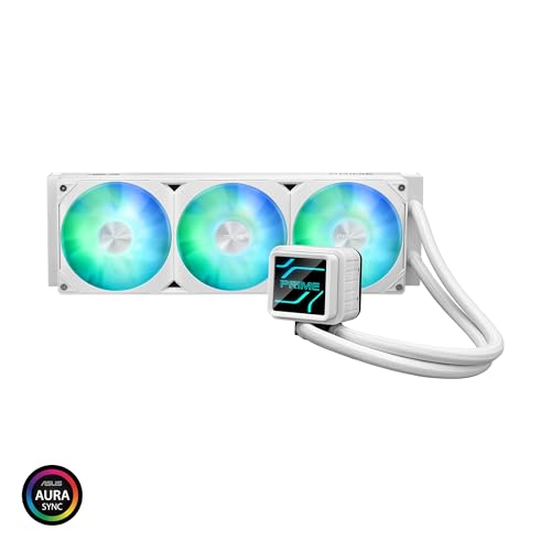 Image of ASUS Prime LC 360 ARGB White Edition all-in-one CPU liquid cooler with special CPU contact area, water block with infinity mirror lens options, pre-installed ARGB fans & Aura lighting, 6 Year Warranty