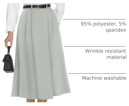 Image of Casly Lamiit A-Line Midi Skirts for Women Business Skirt | Elastic High Waisted, Pleated with Pockets, Work Skirts Casual