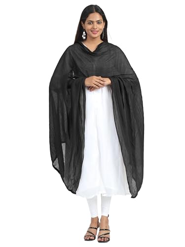 Image of Miraan Solid Pure Cotton Dupatta with Pom Pom Border, 2.25 meters length (DUPCOTTON)